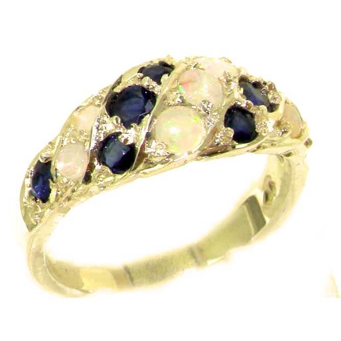 Luxury Ladies Solid 14ct Yellow Gold Natural Fiery Opal & Sapphire Band Ring Luxury Ladies Solid 14ct Yellow Gold Natural Fiery Opal & Sapphire Band Ring