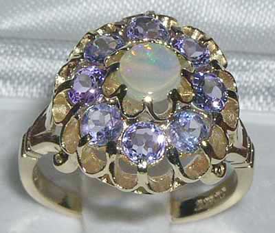 9ct Gold Opal & Tanzanite Cluster Ring 9ct Gold Opal & Tanzanite Cluster Ring