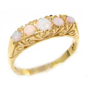 9ct Gold Fiery Opal Half Hoop Ring