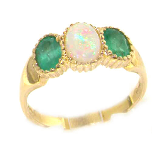 9ct Yellow Gold Ladies Opal & Emerald Eternity Ring