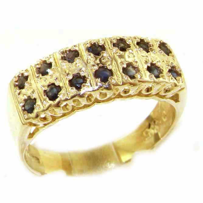 Solid 9ct Gold Natural Sapphire Victorian Style Wide Eternity Band Ring Solid 9ct Gold Natural Sapphire Victorian Style Wide Eternity Band Ring