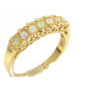 Solid 9ct Gold Ladies Natural Fiery Opal Victorian Style Eternity Band Ring