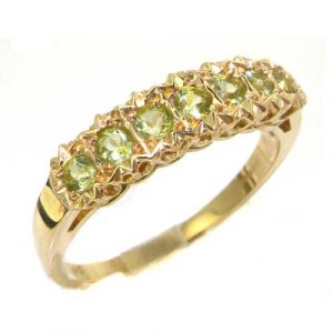 Solid English Yellow 9ct Gold Ladies Natural Fiery Peridot Victorian Style Eternity Band Ring