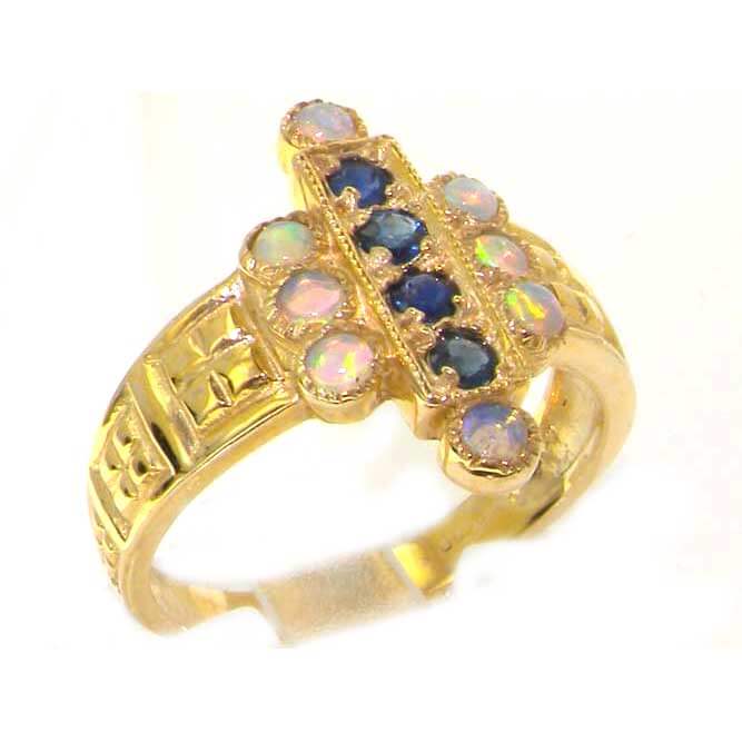 Luxury 9ct Yellow Gold Ladies Large Sapphire & Opal Aztec Style Ring Luxury 9ct Yellow Gold Ladies Large Sapphire & Opal Aztec Style Ring