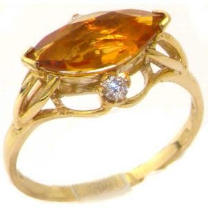 Luxury Solid Yellow Gold Large Marquise Citrine & Diamond Ring