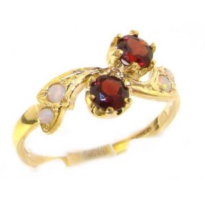 9ct Yellow Gold Ladies Garnet & Opal English Made Victorian Style Ring