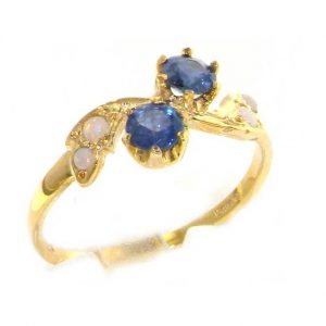 9ct Yellow Gold Ladies Sapphire & Opal English Made Victorian Style Ring