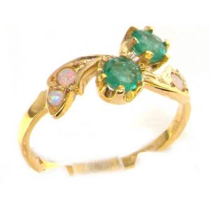 9ct Yellow Gold Ladies Emerald & Opal English Made Victorian Style Ring