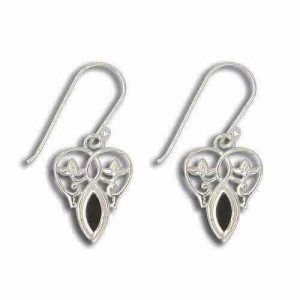Luxury Celtic Design Sterling Silver Marquise Onyx Drop Earrings