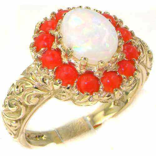 9ct Gold Large Fiery Opal & Coral Ring 9ct Gold Large Fiery Opal & Coral Ring