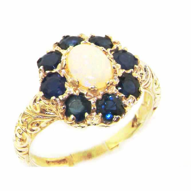 Solid 9ct Gold Womens Large Opal & Sapphire Art Nouveau Ring Solid 9ct Gold Womens Large Opal & Sapphire Art Nouveau Ring
