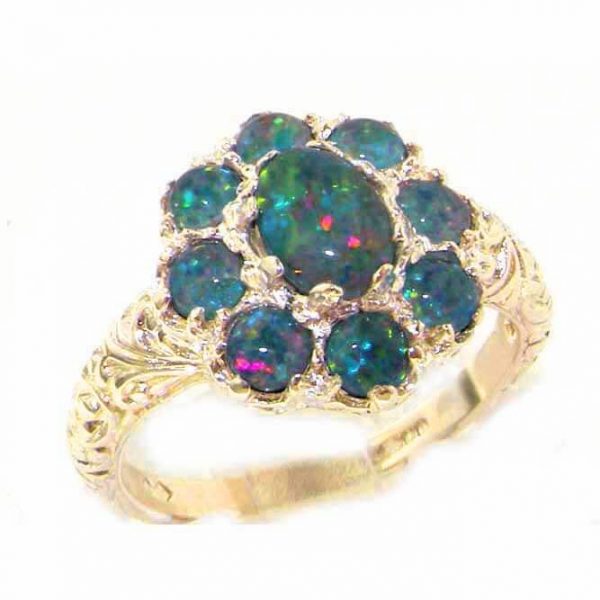 Solid 9ct Gold Womens Large Opal Triplet Art Nouveau  Ring