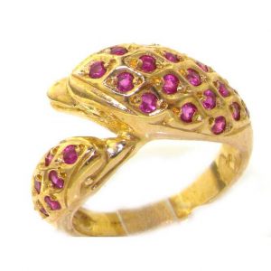Substantial 9ct Gold Ruby 2 Head Dolphin Ring