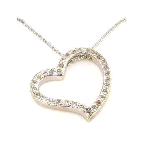 Luxury Ladies Solid 925 Sterling Silver Stone Set Large Heart Pendant & 16" Sterling Silver Chain Necklace Luxury Ladies Solid 925 Sterling Silver Stone Set Large Heart Pendant & 16" Sterling Silver Chain Necklace