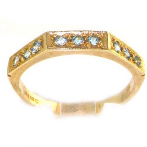 Solid English 9ct Yellow Gold Ladies Natural Blue Topaz Eternity Band Ring