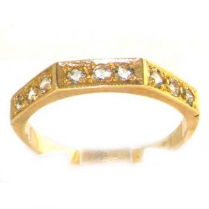 Solid English 9ct Yellow Gold Ladies Natural Aquamarine Eternity Band Ring