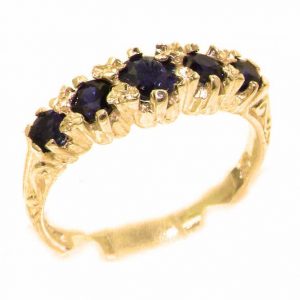 Antique Style Solid 9ct Gold Natural Sapphire Ring