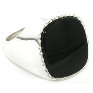 Sterling Silver Mens Large Cushion Shape Onyx Ring