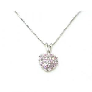 Luxury Ladies Sterling Silver Pink Stone Set Heart Pendant & 16" Sterling Silver Chain Necklace