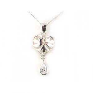 Luxury Ladies Sterling Silver Unusual Heart & Stone Set Pear Drop Pendant & 16" Sterling Silver Chain Necklace