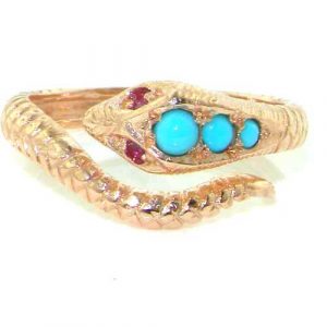 9ct Gold Rose Gold Turquoise & Ruby Snake Ring