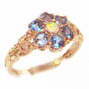 9ct Rose Gold Opal & Blue Topaz Daisy Ring