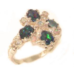 Luxury Ladies Victorian Style Solid Hallmarked 9ct Rose Gold Colorful Opal Ring