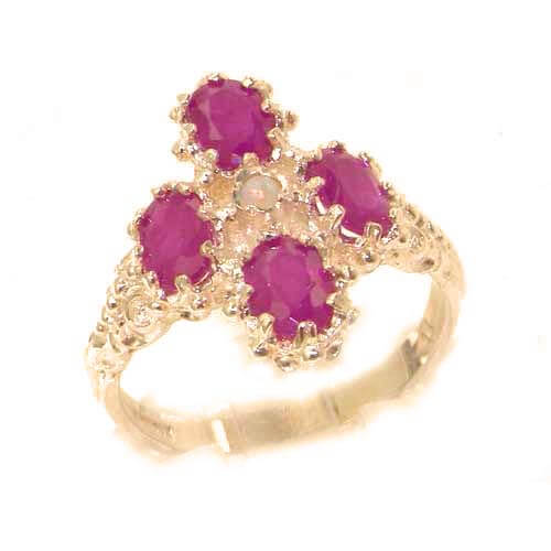 Heavy Weight Victorian Design Solid 9ct Rose Gold Natural Ruby & Fiery Opal Ring Heavy Weight Victorian Design Solid 9ct Rose Gold Natural Ruby & Fiery Opal Ring