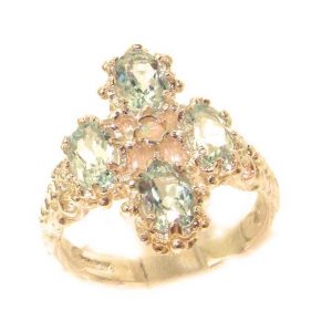 Heavy Weight Victorian Design Solid 9ct Rose Gold Natural Aquamarine & Fiery Opal Ring