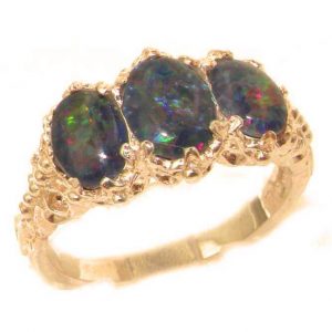 Victorian Design Solid English 9ct Rose Gold Colorful Opal Ladies Ring