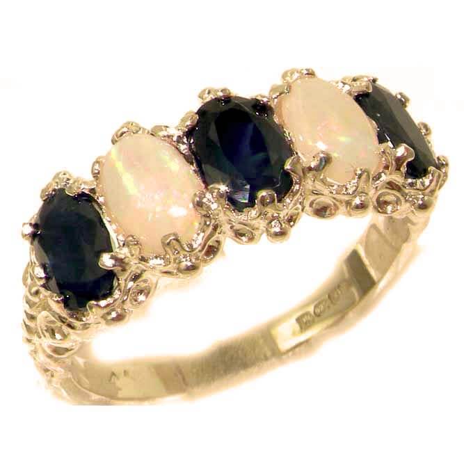 Victorian Design Solid English 9ct Rose Gold Natural Sapphire & Opal Ring Victorian Design Solid English 9ct Rose Gold Natural Sapphire & Opal Ring
