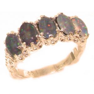 Victorian Design Solid English 9ct Rose Gold Colorful Opal Ring