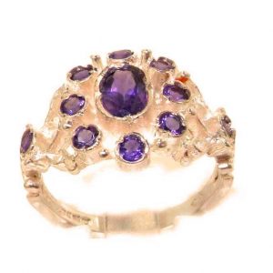 Unusual Solid 9ct Rose Gold Natural Amethyst Ring