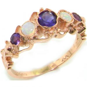 9ct Rose Gold Ladies Amethyst & Opal Georgian Style Eternity Ring