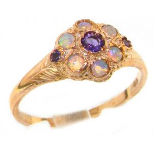 Luxury 9ct Rose Gold Ladies Amethyst & Fiery Opal Vintage Style Cluster Ring