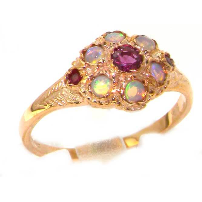 Luxury 9ct Rose Gold Ladies Ruby & Fiery Opal Vintage Style Cluster Ring Luxury 9ct Rose Gold Ladies Ruby & Fiery Opal Vintage Style Cluster Ring