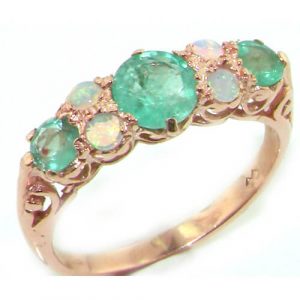 9ct Rose Gold Ladies Emerald & Opal English Vintage Style Eternity Ring