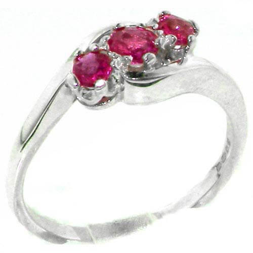 Luxury Solid English Sterling Silver Natural Ruby Trilogy Ring