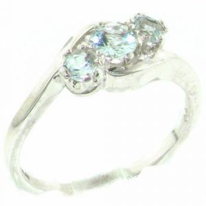 Luxury Solid English Sterling Silver Natural Aquamarine Trilogy Ring