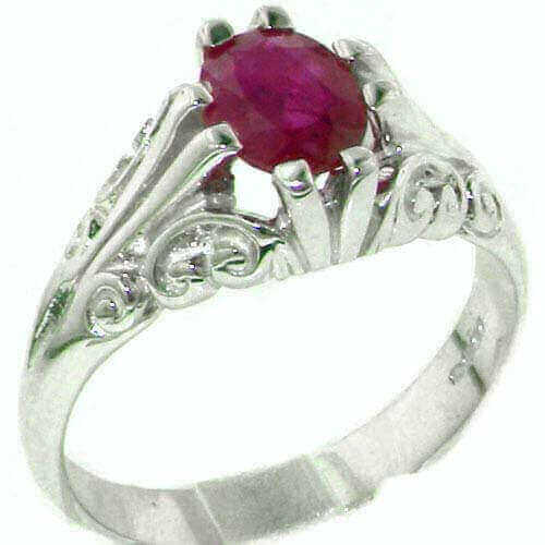 Heavy Weight Solid Sterling Silver Large 8x6mm Natural Ruby Antique Style Ring