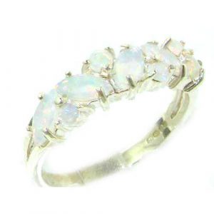 Unusual Solid Sterling Silver Natural Fiery Australian Opal Eternity Ring