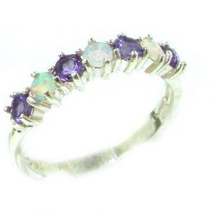 High Quality Solid Sterling Silver Natural Fiery Opal & Amethyst Eternity Ring