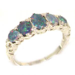 High Quality Solid 14ct White Gold Fiery Opal English Victorian Ring