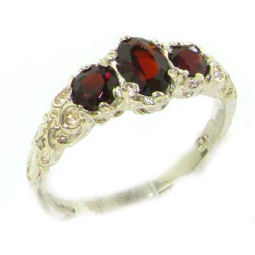 Ladies Solid 14ct White Gold Natural Garnet English Victorian Trilogy Ring Ladies Solid 14ct White Gold Natural Garnet English Victorian Trilogy Ring