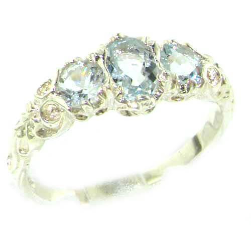 Ladies Solid Sterling Silver Natural Aquamarine English Victorian Trilogy Ring Ladies Solid Sterling Silver Natural Aquamarine English Victorian Trilogy Ring