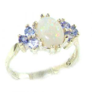 Ladies Contemporary Solid Sterling Silver Natural Opal & Tanzanite Ring