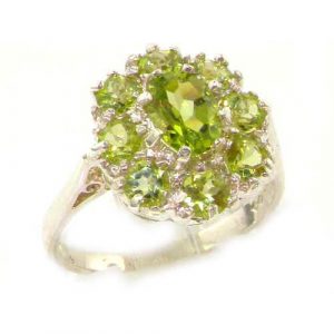 Luxury Ladies Solid Sterling Silver Natural Peridot Large Cluster Ring
