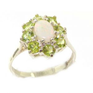 Luxury Ladies Solid Sterling Silver Natural Opal & Peridot Cluster Ring