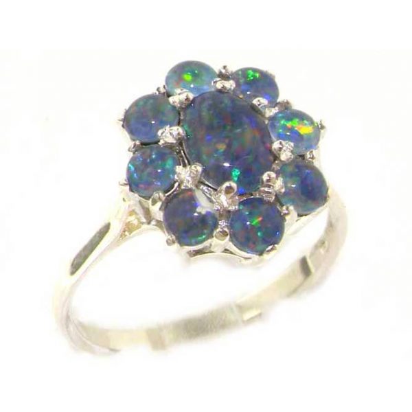 Luxury 9ct White Gold Ladies Opal Cluster Ring