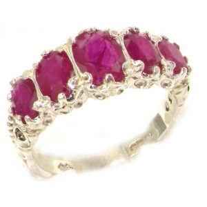 Luxury Ladies Victorian Style Solid Hallmarked Sterling Silver Genuine Ruby Ring